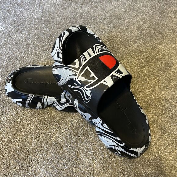 Champion Meloso Squish Slides Sandals Oversized Black White Panda Logo Men’s 12 main image 9